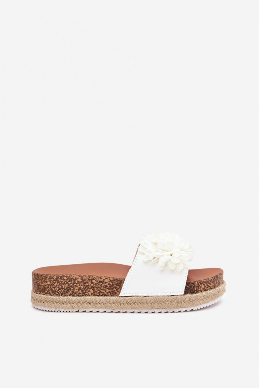 Womens Platform Slippers With Decorative Flowers White Tessara Womens Platform Slippers With Decorative Flowers White Tessara