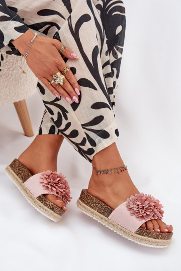 Women's Platform Sandals With Decorative Flowers Pink Tessara