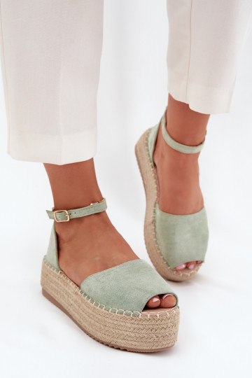 Sandały Espadryle Damskie Na PlatformiewithPlecionką Miętowe Selise 2