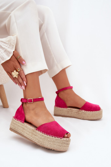 Women's platform espadrilles with weaving fuchsia Selise