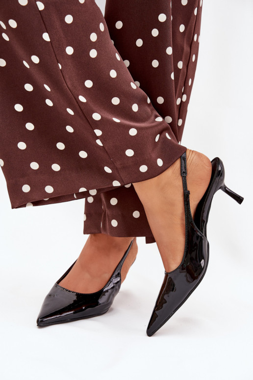 Lacquered High Heels With Open Heel Black Talira Lacquered High Heels With Open Heel Black Talira