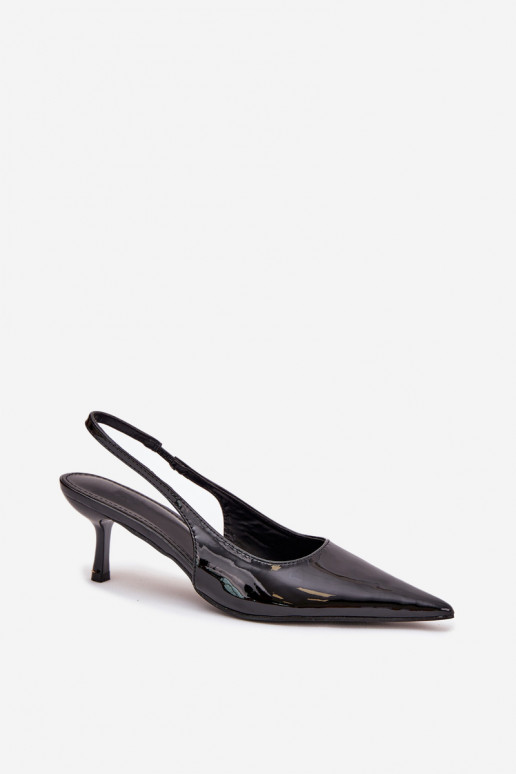 Lacquered High Heels With Open Heel Black Talira Lacquered High Heels With Open Heel Black Talira