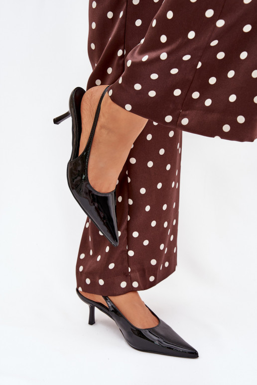 Lacquered High Heels With Open Heel Black Talira Lacquered High Heels With Open Heel Black Talira