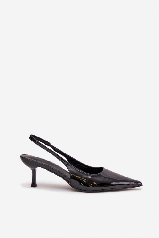 Lacquered High Heels With Open Heel Black Talira Lacquered High Heels With Open Heel Black Talira