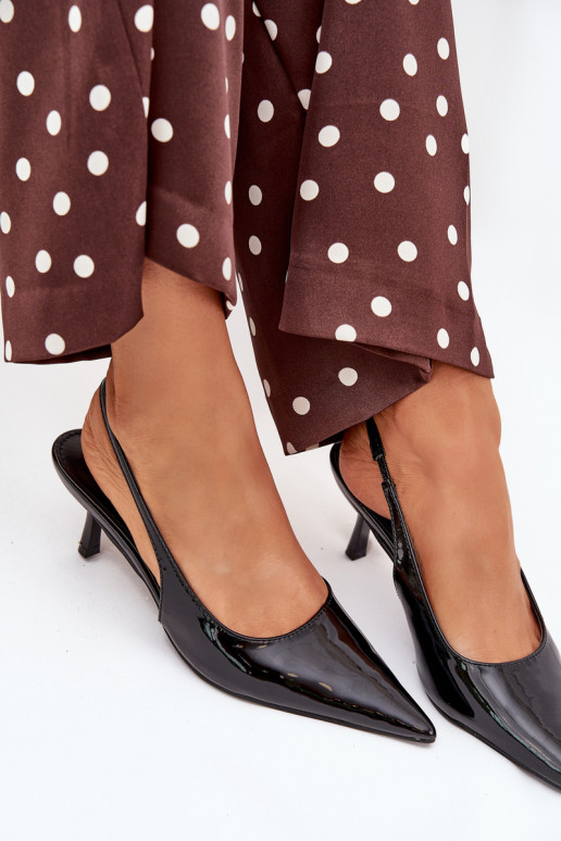 Lacquered High Heels With Open Heel Black Talira Lacquered High Heels With Open Heel Black Talira