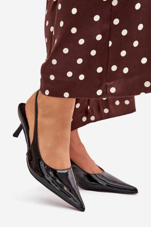 Lacquered High Heels With Open Heel Black Talira Lacquered High Heels With Open Heel Black Talira