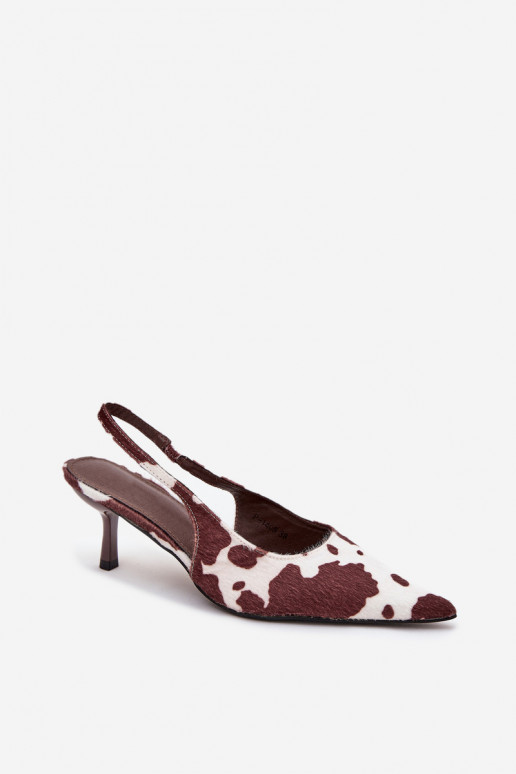 Stiletto Pumps With Open Heel In Brown-White Dots Talira Stiletto Pumps With Open Heel In Brown-White Dots Talira