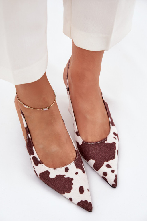 Stiletto Pumps With Open Heel In Brown-White Dots Talira Stiletto Pumps With Open Heel In Brown-White Dots Talira