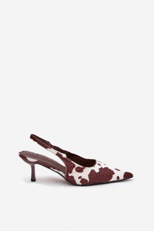 Stiletto Pumps With Open Heel In Brown-White Dots Talira Stiletto Pumps With Open Heel In Brown-White Dots Talira