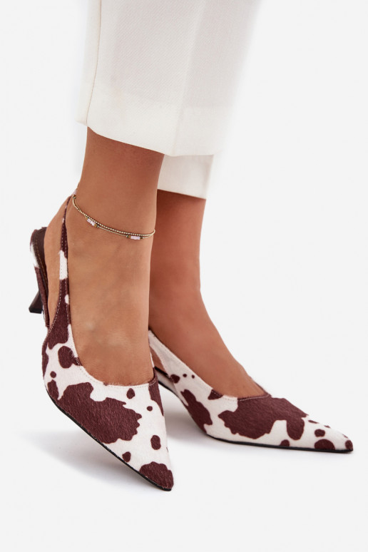 Stiletto Pumps With Open Heel In Brown-White Dots Talira Stiletto Pumps With Open Heel In Brown-White Dots Talira