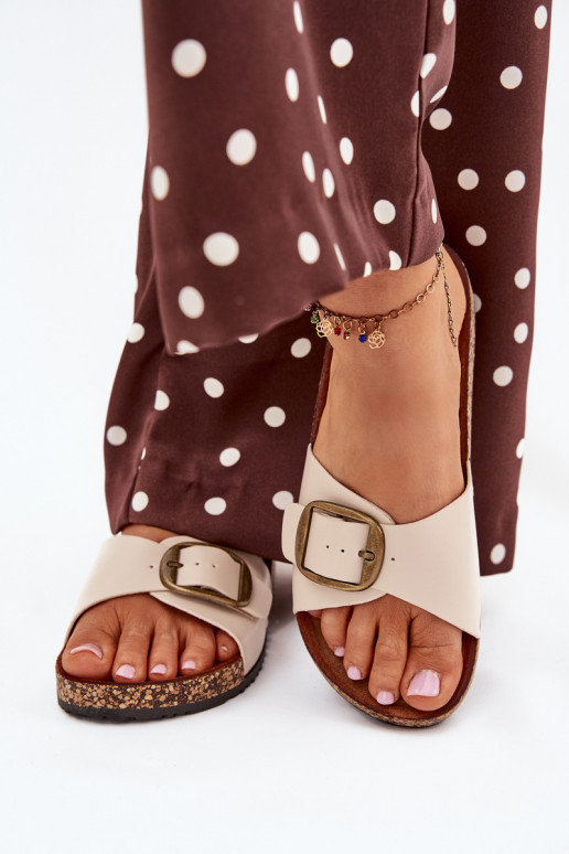 Women's sandals on cork platform with buckle beige Vianara