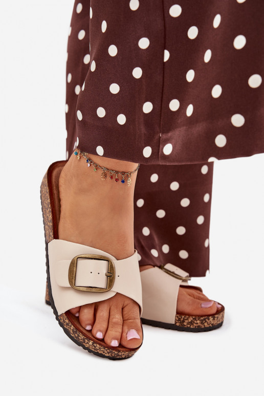 Women's sandals on cork platform with buckle beige Vianara