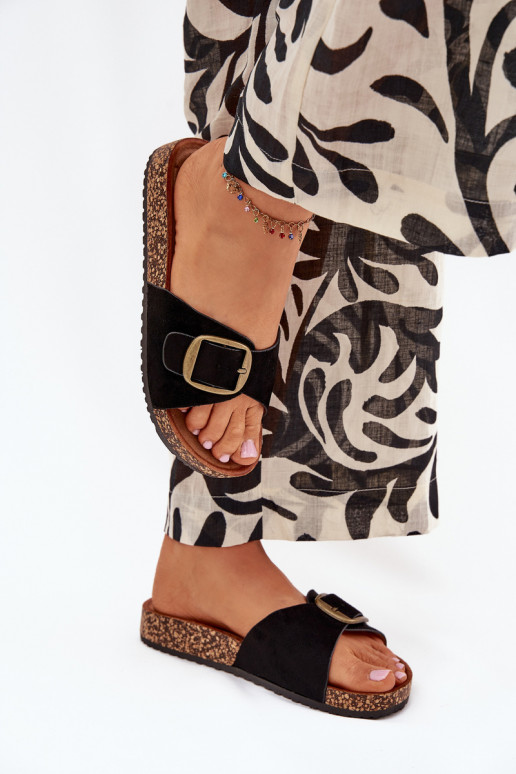 Women's Sandals With Buckle On Cork Platform Black Zavira