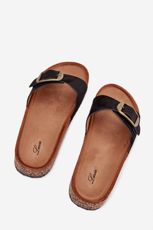 Klapki DamskiewithKlamrą Na Korkowej Platformie Czarne Zavira