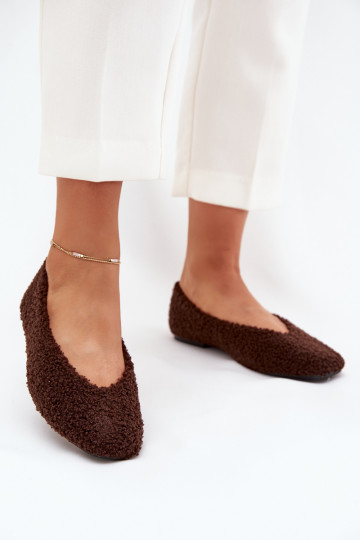Ladies Ballet Flats With Sheepskin Chocolate Zimira