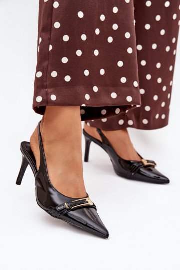 Lacquered High Heels With Gold Buckle Black Vivae