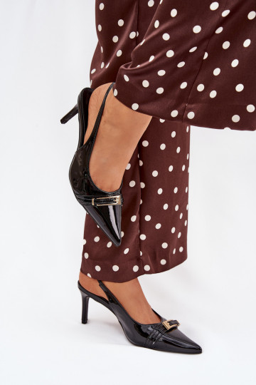 Lacquered High Heels With Gold Buckle Black Vivae 2
