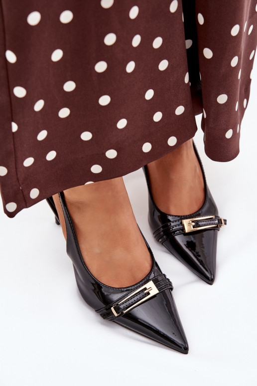 Lacquered High Heels With Gold Buckle Black Vivae