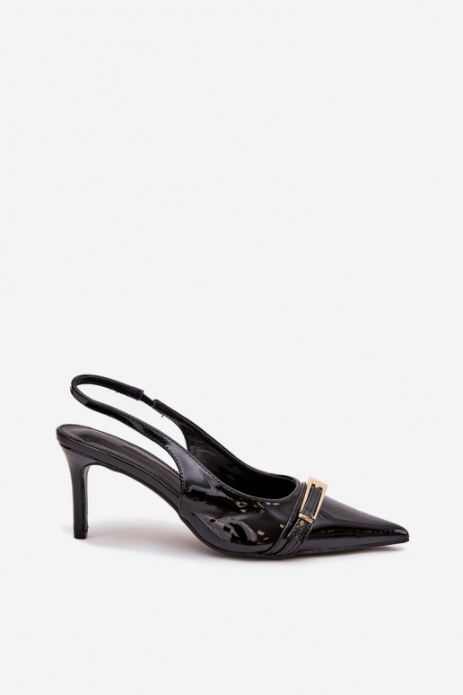 Lacquered High Heels With Gold Buckle Black Vivae
