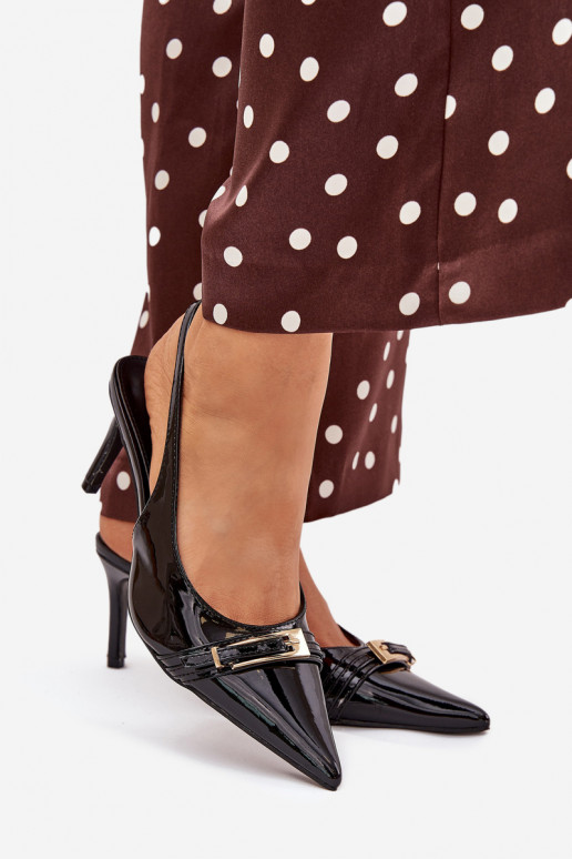 Lacquered High Heels With Gold Buckle Black Vivae
