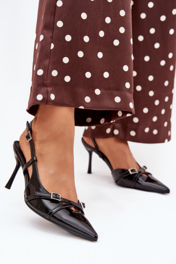 Patent Court Shoes With Open Heel And Straps Black Ravira