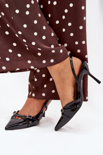 Patent Court Shoes With Open Heel And Straps Black Ravira 2