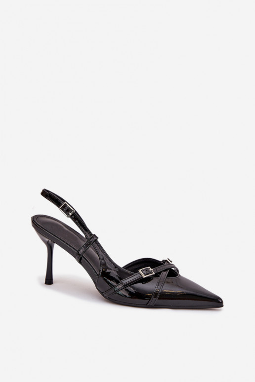 Patent Court Shoes With Open Heel And Straps Black Ravira