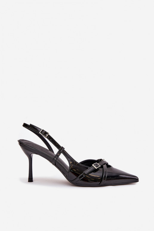 Patent Court Shoes With Open Heel And Straps Black Ravira