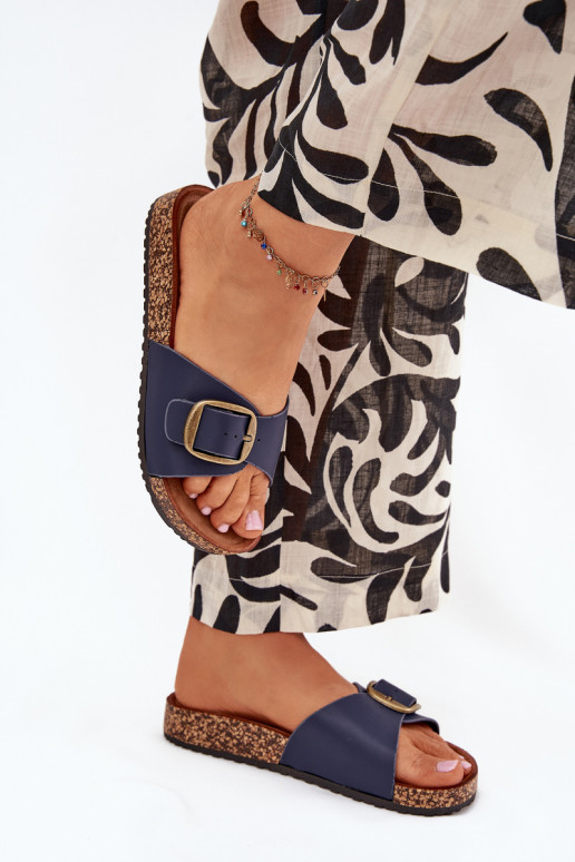 Women's Sandals On Cork Platform With Buckle Blue Vianara