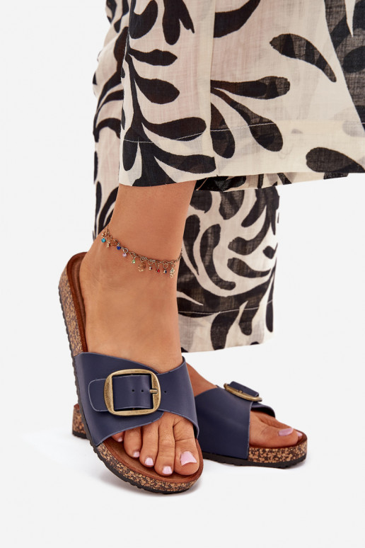 Women's Sandals On Cork Platform With Buckle Blue Vianara