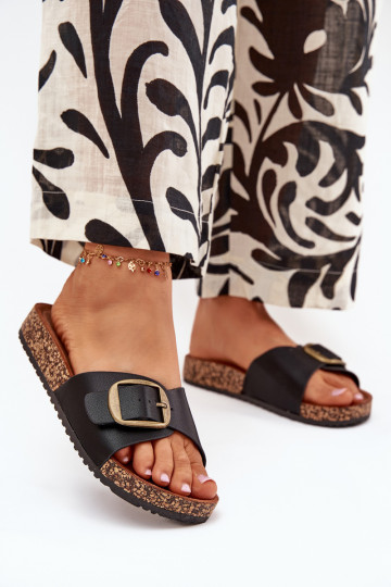 Women's sandals on cork platform with buckle black Vianara 2