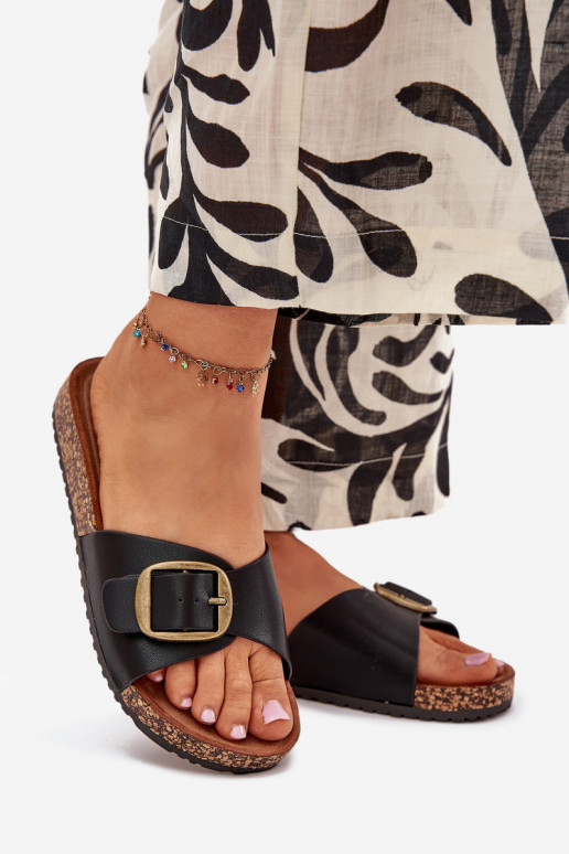 Women's sandals on cork platform with buckle black Vianara