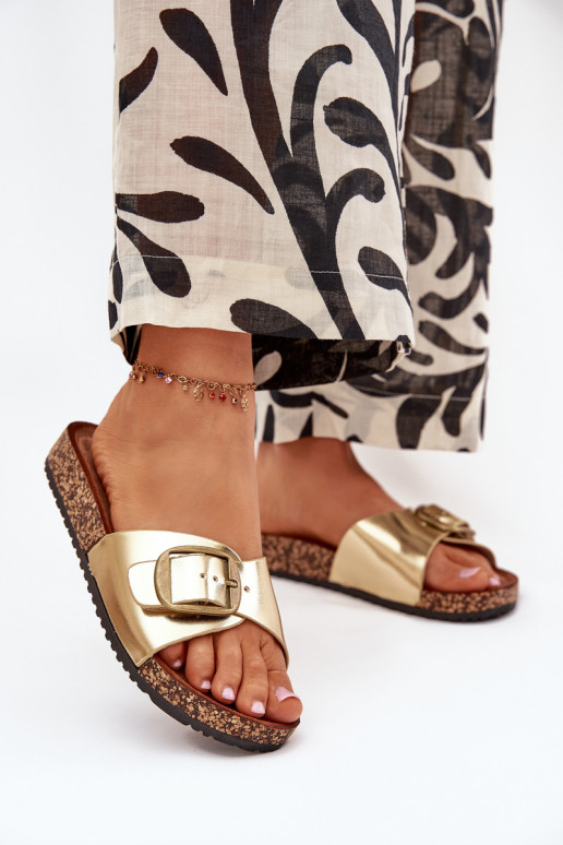 Women Sandals On Cork Platform With Buckle Golden Vianara