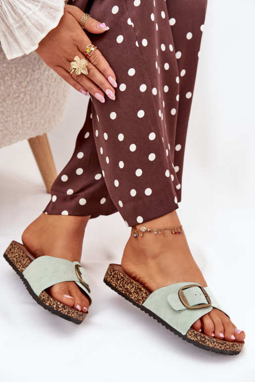 Women's sandals with buckle on cork platform mint Zavira