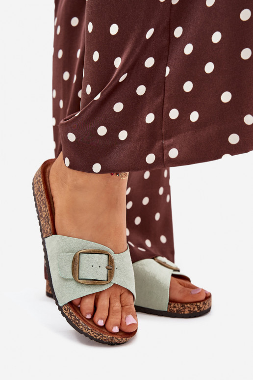 Women's sandals with buckle on cork platform mint Zavira