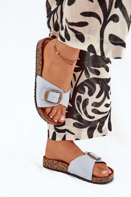 Women's Slippers With Buckle On Cork Platform Blue Zavira