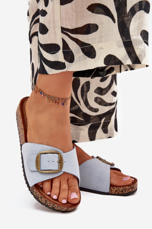Women's Slippers With Buckle On Cork Platform Blue Zavira