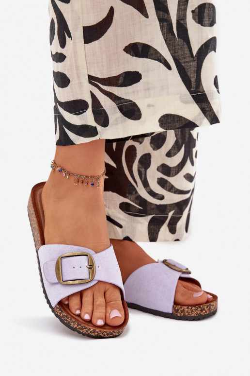 Women's Slippers With Buckle On Cork Platform Lilac Zavira