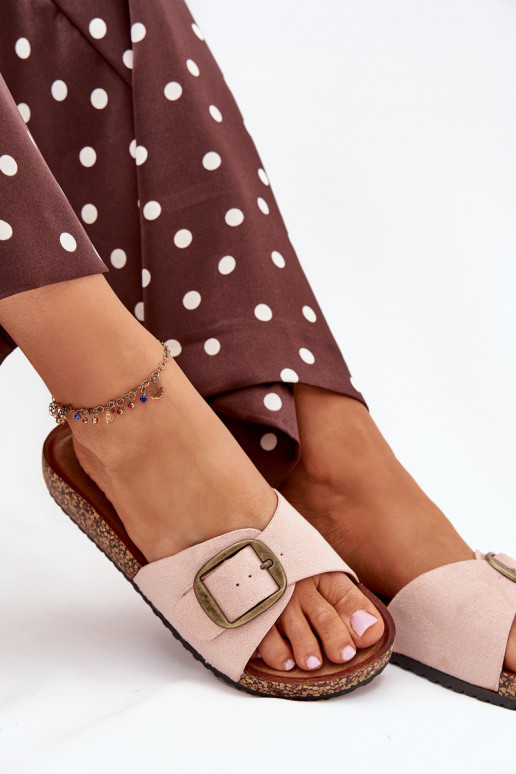 Women's sandals with buckle on cork platform pink Zavira