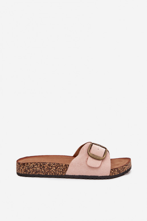 Women's sandals with buckle on cork platform pink Zavira