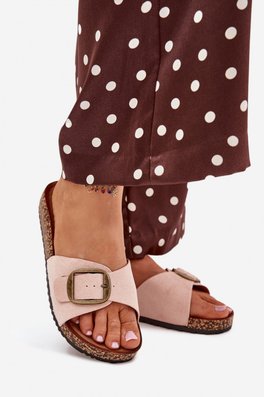 Women's sandals with buckle on cork platform pink Zavira
