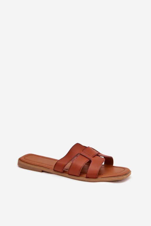 Klapki Damskie Na Płaskim Obcasie Camel Mirona Klapki Damskie Na Płaskim Obcasie Camel Mirona