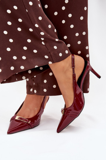 Lacquered Stiletto Heels With Gold Buckle Bordeaux Vivae 2