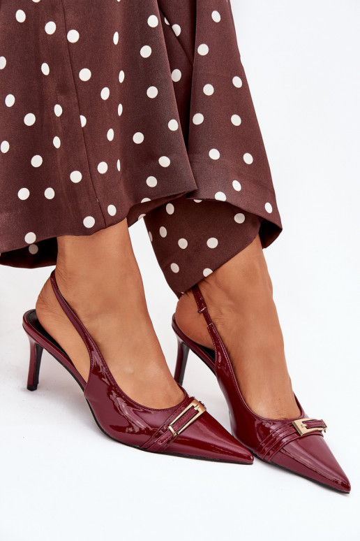 Lacquered Stiletto Heels With Gold Buckle Bordeaux Vivae