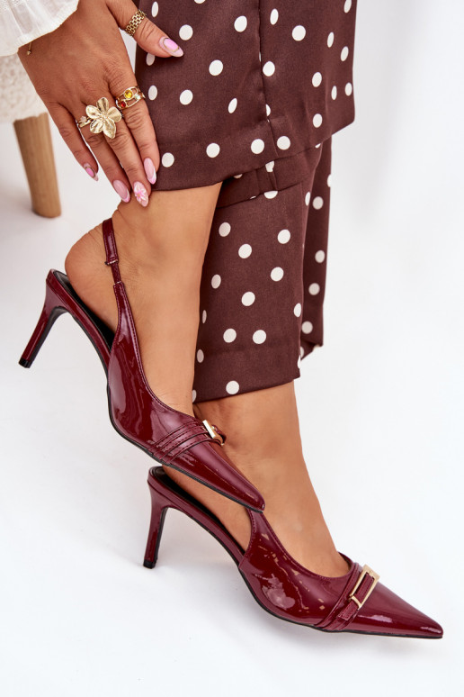 Lacquered Stiletto Heels With Gold Buckle Bordeaux Vivae