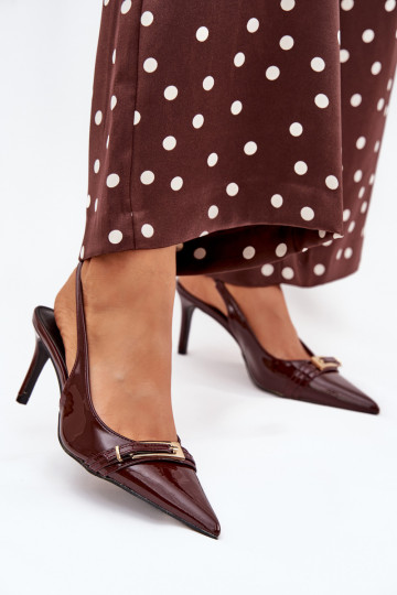 Lacquered High Heel Pumps With Golden Buckle Chocolate Vivae