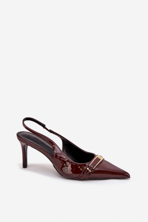 Lacquered High Heel Pumps With Golden Buckle Chocolate Vivae
