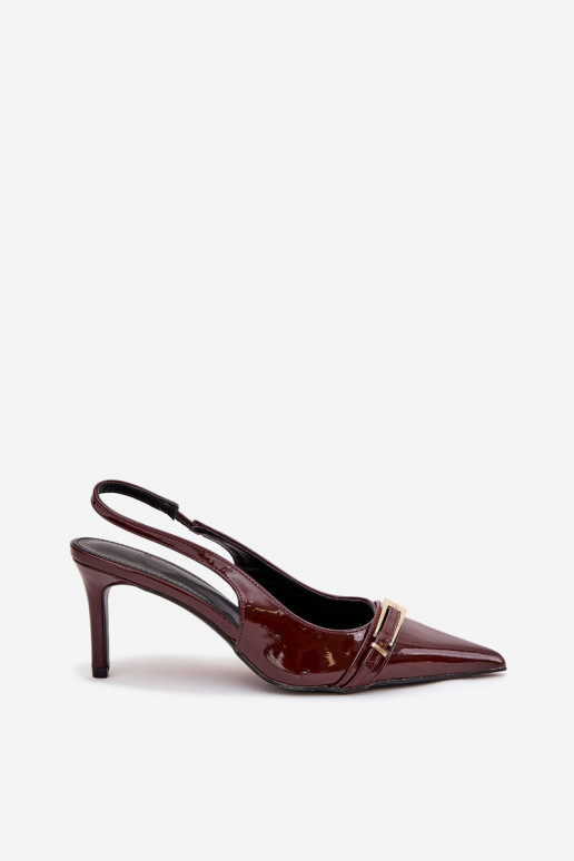 Lacquered High Heel Pumps With Golden Buckle Chocolate Vivae