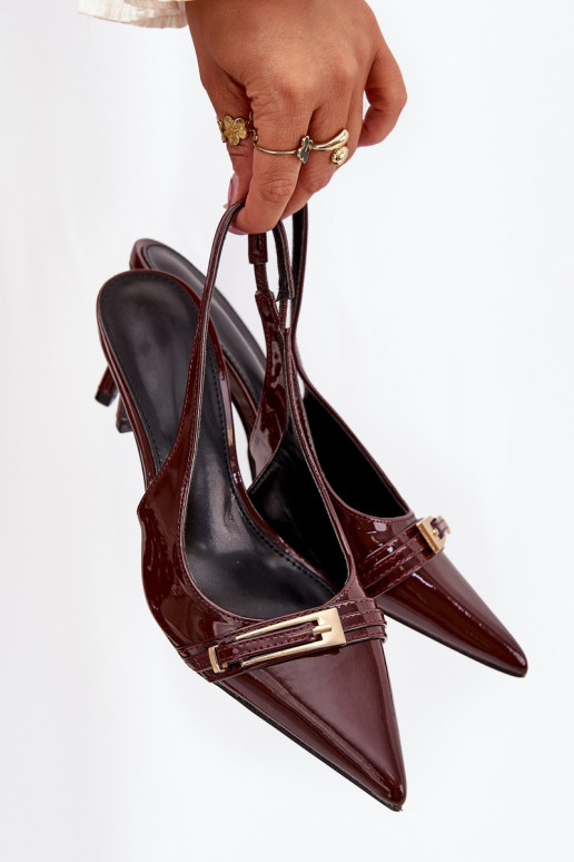 Lacquered High Heel Pumps With Golden Buckle Chocolate Vivae