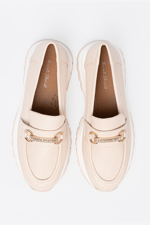 ivory INomens moccasins z dekoracyjnym goldenm elementem ivory INomens moccasins z dekoracyjnym goldenm elementem